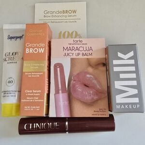 Beauty product bundle including supergoop, grande cosmetics, Tarte, And Milk